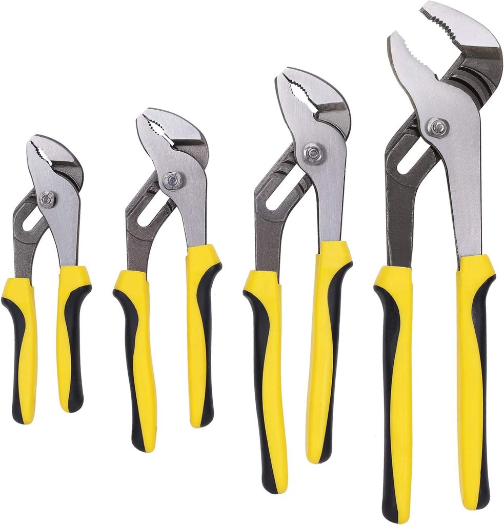TOPLINE 4-piece Groove Joint Pliers Set with Bi-Material Handles, Tongue and Groove Pliers Set Included 12-in, 10-in, 8-in and 6-in, Perfect for Plumbing Repair and Basic Home Maintenance