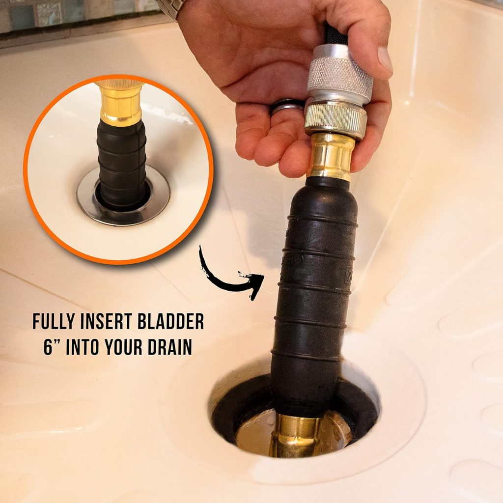 DrainX Hydro Pressure Drain Cleaning Bladder Pro - Fits 1 to 2 Drain Pipes - Unclogs Stubborn Blockages in Bathroom Sinks, Shower Drains, Bathtubs, Plumbing Pipes
