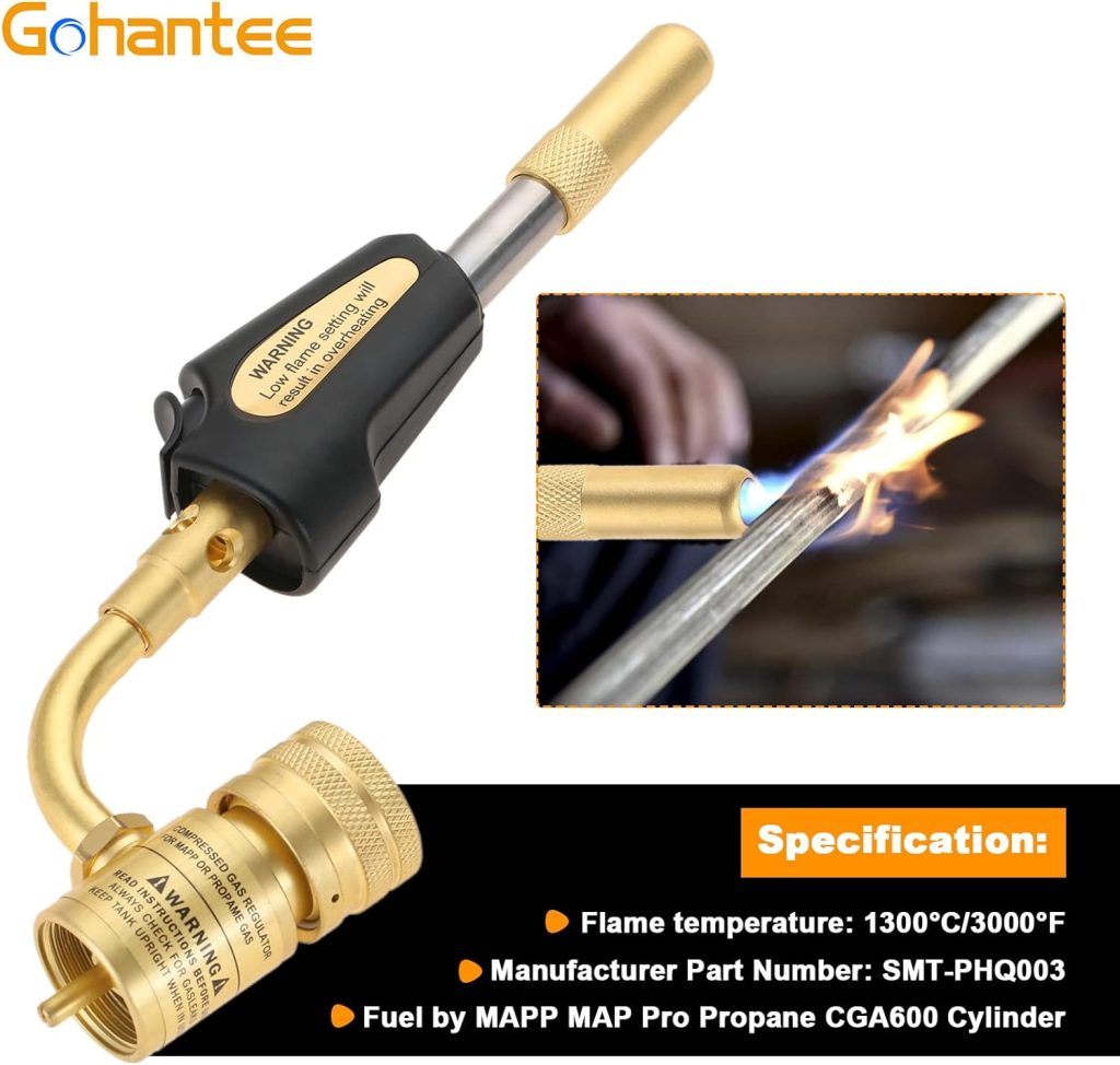 gohantee Propane MAPP Gas Turbo Torch Tips with Self Ignition Trigger Adjustable Regulator Torch Compatible with MAPP MAP Pro Propane CGA600 Cylinder for Welding, HVAC, Brazing, Barbecue or Plumbing