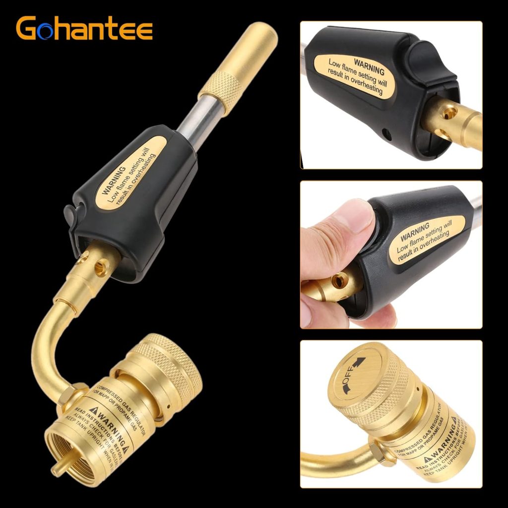 gohantee Propane MAPP Gas Turbo Torch Tips with Self Ignition Trigger Adjustable Regulator Torch Compatible with MAPP MAP Pro Propane CGA600 Cylinder for Welding, HVAC, Brazing, Barbecue or Plumbing