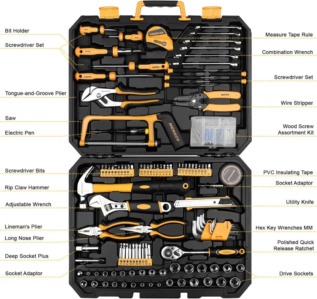 DEKOPRO 198 Piece Home Repair Tool Kit, Wrench Plastic Toolbox with General Household Hand Tool Set