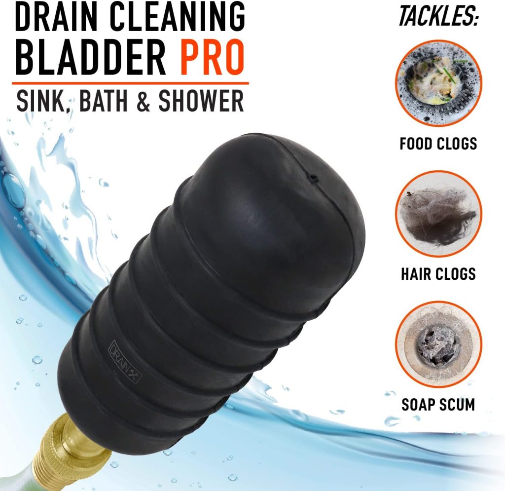 DrainX Hydro Pressure Drain Cleaning Bladder - Fits 4 to 6 Drain Pipes - Unclogs Stubborn Blockages in Bathroom Sinks, Shower Drains, Bathtubs, Plumbing Pipes