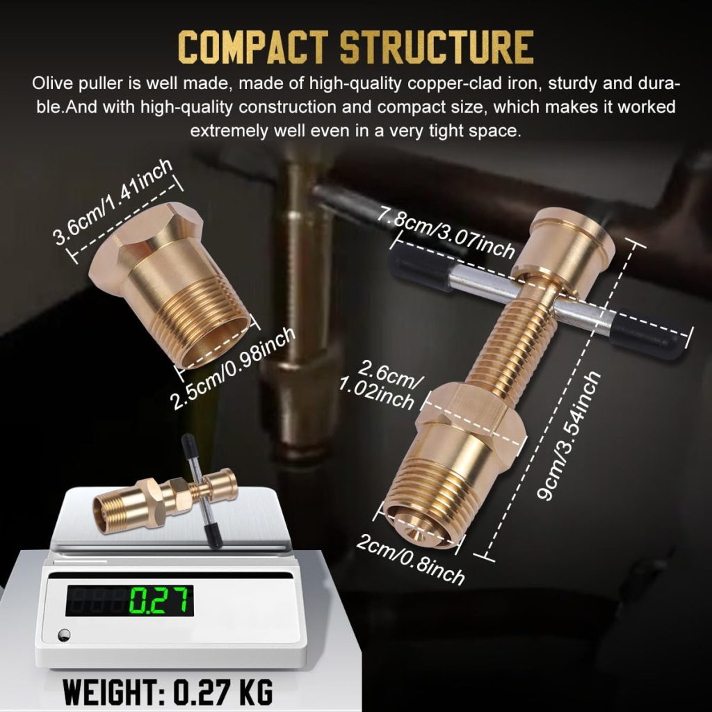 Olive Puller Not Damage The Pipe Olive Remover Ferrule Puller Corrosion-Resistant Compression Ring Removal Tool Suitable for Brass Pipes with Diameters of NPT 1/2  NPT 3/4 Ferrule Removal Tool