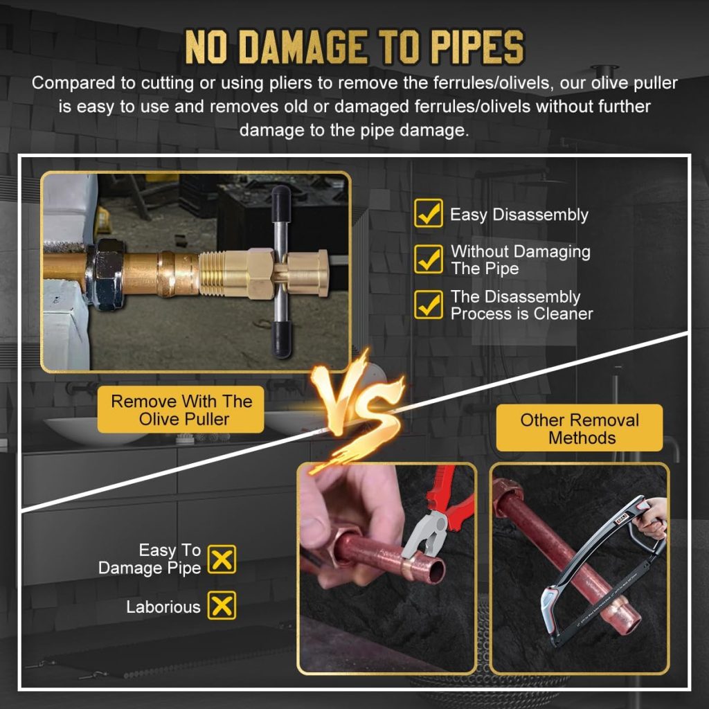 Olive Puller Not Damage The Pipe Olive Remover Ferrule Puller Corrosion-Resistant Compression Ring Removal Tool Suitable for Brass Pipes with Diameters of NPT 1/2  NPT 3/4 Ferrule Removal Tool