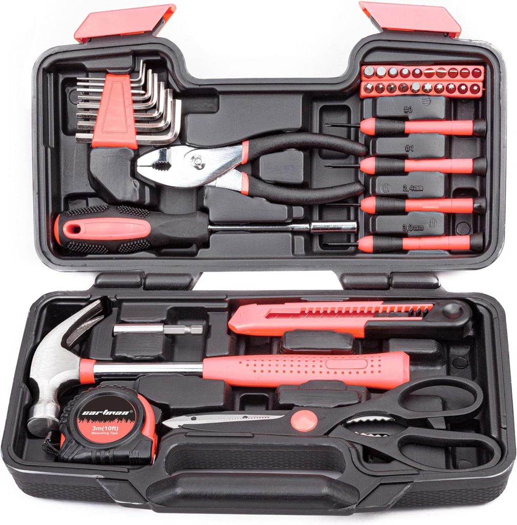 CARTMAN 39Piece Tool Set General Household Hand Tool Kit with Plastic Toolbox Storage Case Pink