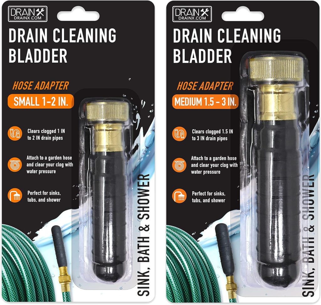 DrainX Hydro Pressure Drain Cleaning Bladder - Fits 1 to 3 Drain Pipes - Unclogs Stubborn Blockages in Bathroom Sinks, Shower Drains, Bathtubs, Plumbing Pipes
