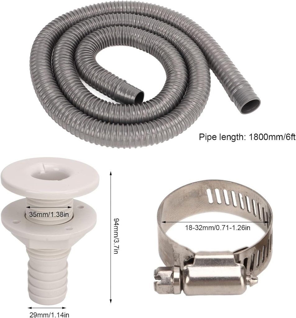 Bilge Pump Hose, Bilge Pump Installation Kit, 1‑1/8in Dia Leakproof Thru Hull Fitting Bilge Pump Hose for Marine Boat Bilge Pumps with 1-1/8 inch Outlet