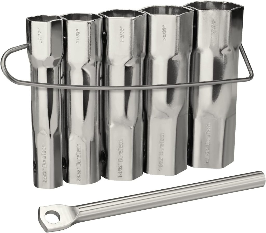 DURATECH Shower Valve Socket Wrench Set with Bar Handle for Removing Tub  Shower Valve，5-Piece, includes 21/32”x 27/32”, 29/32”x 31/32”, 1-1/32” x1-3/32”, 1-5/32”x1-9/32”, 1-11/32”x 1-7/16”