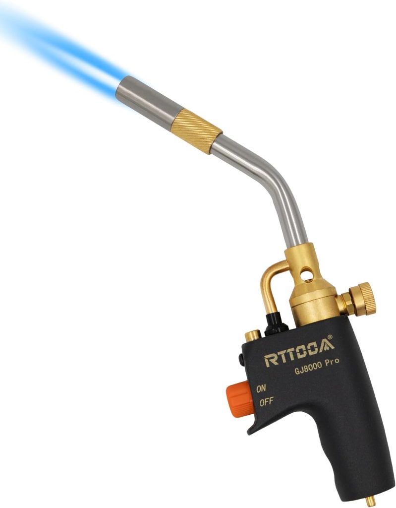 RTTOOA High Intensity Adjustable Propane Torch Head, GJ-8000 Trigger Start Mapp Gas Torch Map Gas Torch Kit with Self Ignition,Pencil Flame Welding Torch Fuel by MAPP, MAP/PRO（CSA Certified)